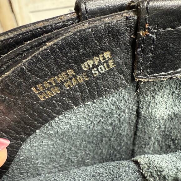 VINTAGE NINE WEST Women's Size 7 Pebbled Leather Flat Cowboy Boot Black Pull On - Picture 4 of 13